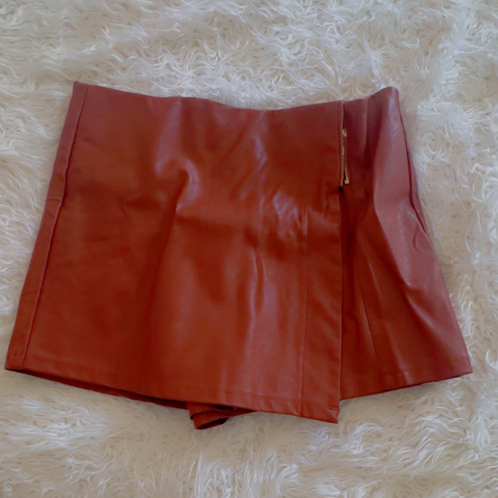 Rust Leather Mini Skirt